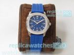 Knockoff Patek Philippe Aquanaut 5067A Diamond Silver Bezel Blue Rubber Strap Watch 